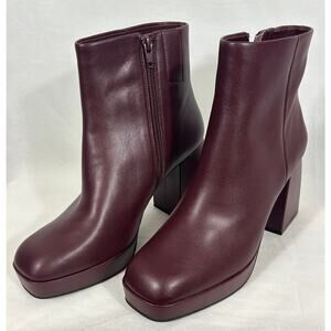 Lisa Vicky Burgundy Platform Ankle Boots Chunky Heel Women's Size 9.5M